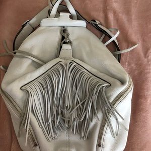 White Leather Fringe Backpack